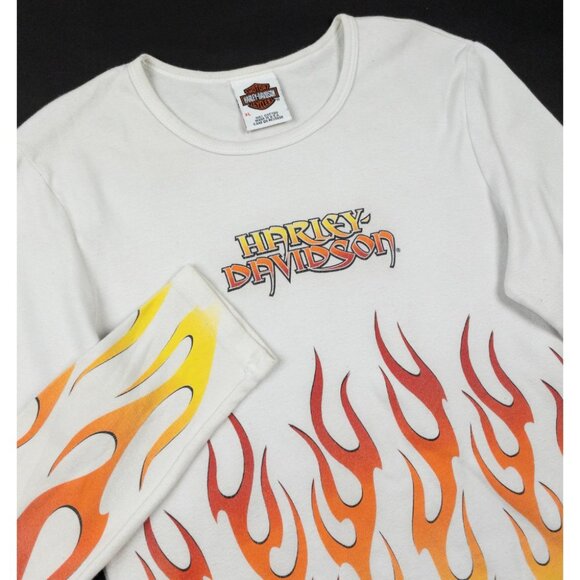 Harley-Davidson Flames T-Shirt Women's Tag XL Vintage Y2K Flames USA Long Sleeve - Picture 1 of 12